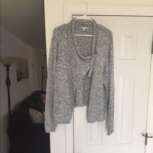 Blue and White cardigan.